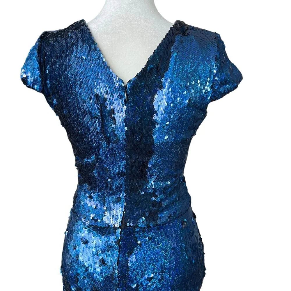 DRESS THE POPULATION Zoe Blue Sequin Dress Sz S - Picture 9 of 10